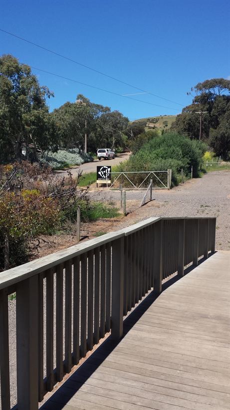 Timber boardwalk and railing leading to the cellar door